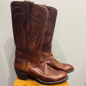 Lucchese 1883 Women's 7.5 B Brown Tan Snip Toe Boots Country Cowboy Cowgirl